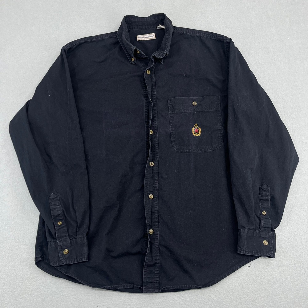Bugle Boy Company Mens Long Sleeve Button Down Shirt Black Embroidered Crest M